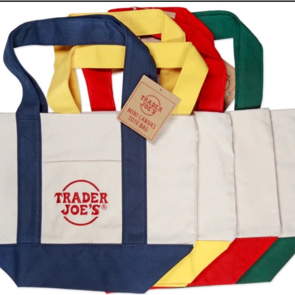 Trader Joe's Mini Canvas Tote Bag Set_New_2 Totes_Red & Green